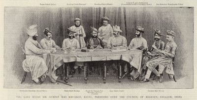 Il defunto Rajah Sir Gunpat Rao Khudkay, KCSI, presiede il Consiglio di Reggenza, Gwalior, India da English Photographer