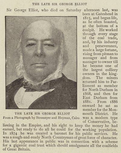 Il defunto Sir George Elliot da English Photographer