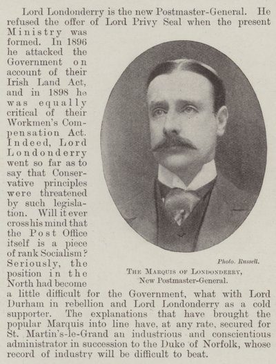 Il Marchese di Londonderry, Nuovo Direttore Generale delle Poste da English Photographer