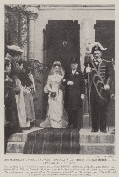 Il matrimonio del signor Chauncey Depew a Nizza, la sposa e lo sposo che lasciano la chiesa da English Photographer
