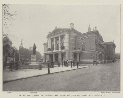 Il Teatro Nazionale, Christiania, con statue di Ibsen e Bjornson da English Photographer