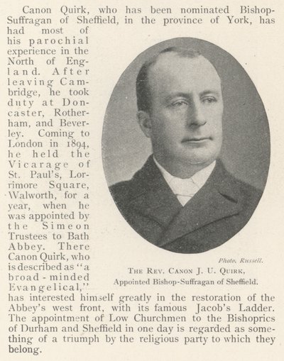 Il reverendo canonico J U Quirk, nominato vescovo suffraganeo di Sheffield da English Photographer