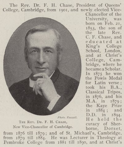 Il reverendo Dr F H Chase, nuovo vice-cancelliere di Cambridge da English Photographer