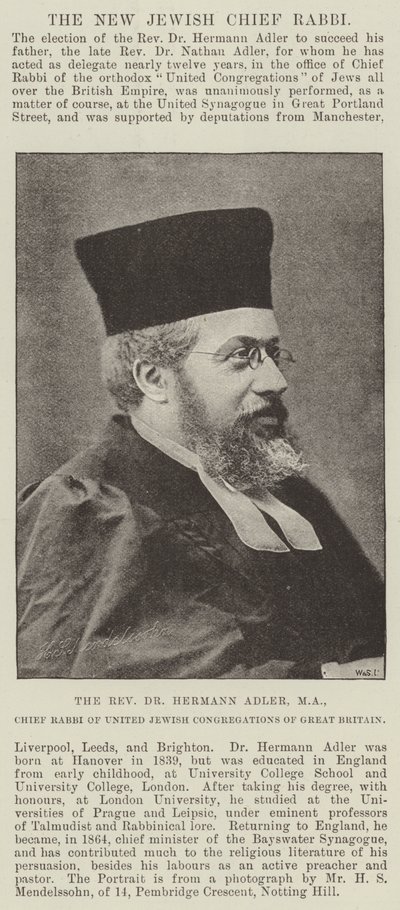 Il Reverendo Dr Hermann Adler, MA, Rabbino Capo delle Congregazioni Ebraiche Unite della Gran Bretagna da English Photographer
