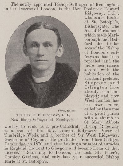 Il Reverendo F E Ridgeway, DD, nuovo Vescovo Suffraganeo di Kensington da English Photographer