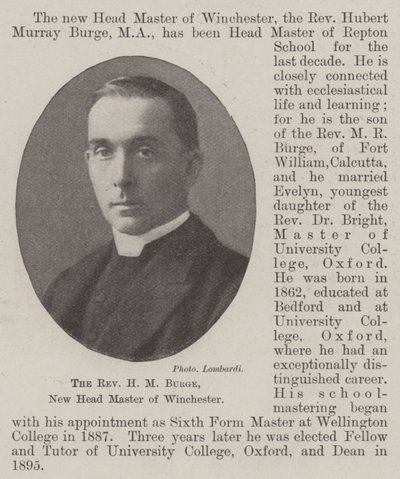 Il Reverendo H M Burge, nuovo preside di Winchester da English Photographer
