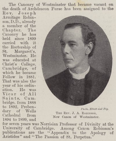 Il Reverendo J A Robinson, nuovo Canonico di Westminster da English Photographer