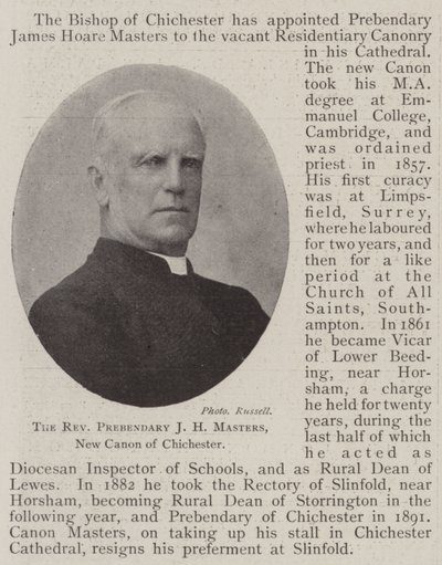Il reverendo prebendario J H Masters, nuovo canonico di Chichester da English Photographer