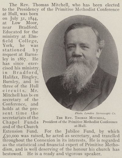 Il reverendo Thomas Mitchell, presidente della Primitive Methodist Conference a Hull da English Photographer