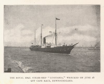 Il piroscafo della Royal Mail Lusitania, naufragato il 26 giugno al largo di Cape Race, Terranova da English Photographer