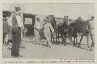 La crisi del Transvaal, scarico dei cavalli per il servizio con la forza del colonnello Baden-Powell da English Photographer