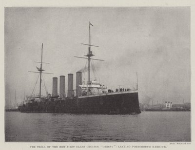 La prova del nuovo incrociatore di prima classe Cressy, in partenza dal porto di Portsmouth da English Photographer