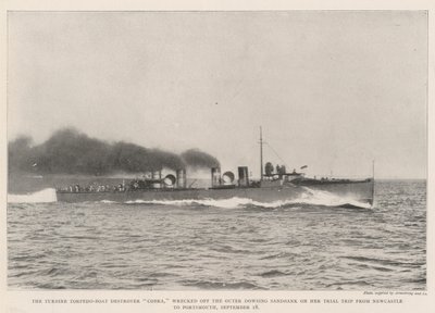 Il cacciatorpediniere a turbina Cobra, naufragato al largo del banco di sabbia Outer Dowsing durante il viaggio di prova da Newcastle a Portsmouth, 18 settembre da English Photographer