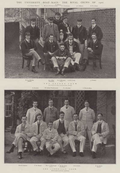 La gara di canottaggio universitaria, gli equipaggi rivali del 1902 da English Photographer