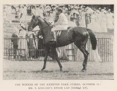 Il vincitore delle Kempton Park Stakes, 11 ottobre, Epsom Lad di Mr T Kincaid (Gomez in sella) da English Photographer