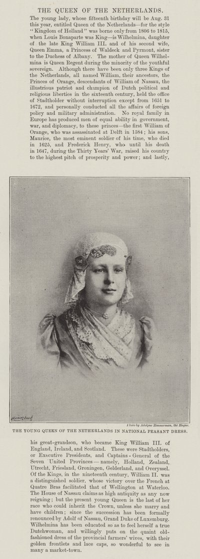 La giovane regina dei Paesi Bassi in abito contadino nazionale da English Photographer