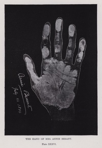 La mano di Mrs Annie Besant da English Photographer