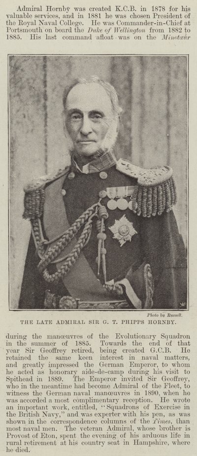 Il defunto ammiraglio Sir G T Phipps Hornby da English Photographer