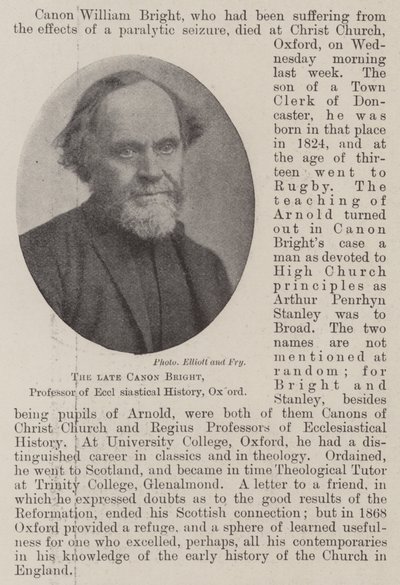 Il defunto Canonico Bright, professore di storia ecclesiastica, Oxford da English Photographer