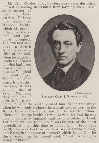 Il Defunto Cecil J Rhodes nel 1867 da English Photographer