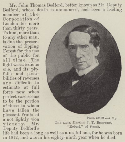 Il defunto deputato J T Bedford, Robert, di Punch da English Photographer