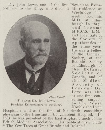 Il defunto Dr John Lowe, medico straordinario del re da English Photographer