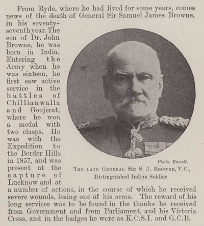 Il defunto Generale Sir S J Browne, VC, distinto soldato indiano da English Photographer