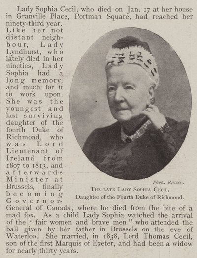 La defunta Lady Sophia Cecil, figlia del quarto duca di Richmond da English Photographer