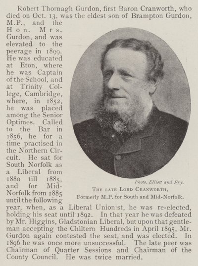 Il defunto Lord Cranworth, ex deputato per South e Mid-Norfolk da English Photographer