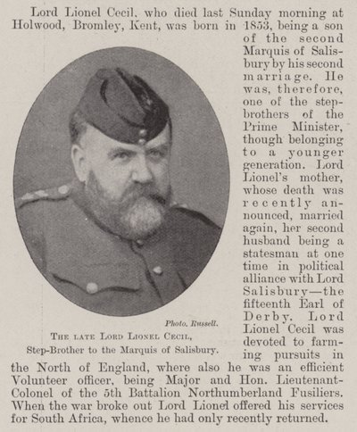 Il defunto Lord Lionel Cecil, fratellastro del Marchese di Salisbury da English Photographer