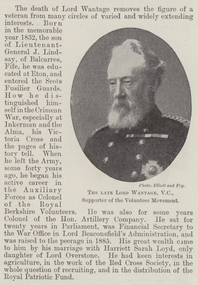 Il defunto Lord Wantage, VC, sostenitore del movimento dei volontari da English Photographer