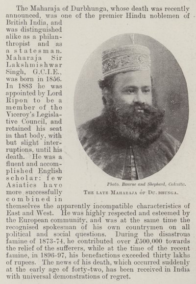 Il defunto Maharaja di Durbhunga da English Photographer