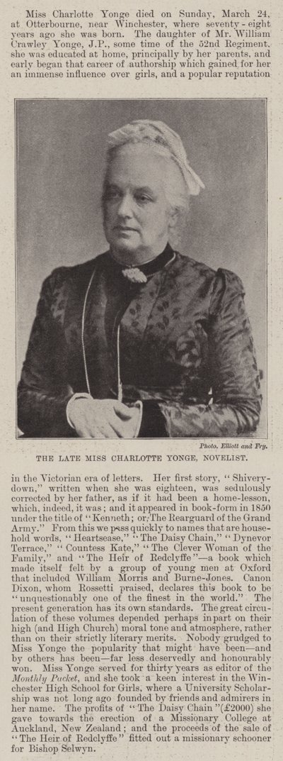 La defunta Miss Charlotte Yonge, romanziera da English Photographer