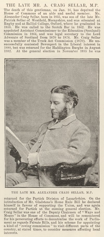 Il defunto Mr Alexander Craig Seller, MP da English Photographer