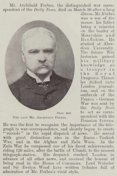 Il defunto Mr Archibald Forbes da English Photographer