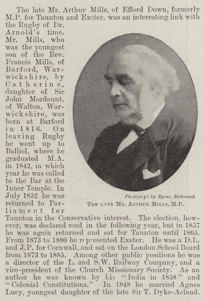 Il defunto signor Arthur Mills, MP da English Photographer