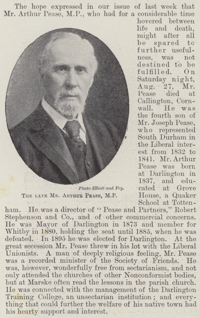 Il defunto signor Arthur Pease, MP da English Photographer