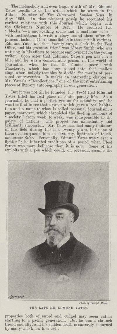 Il defunto Mr Edmund Yates da English Photographer