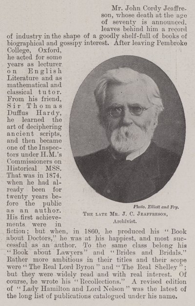 Il defunto Mr J C Jeaffreson, archivista da English Photographer