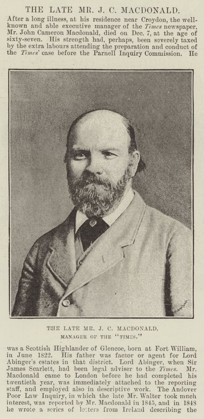 Il defunto signor J C Macdonald, direttore del Times da English Photographer