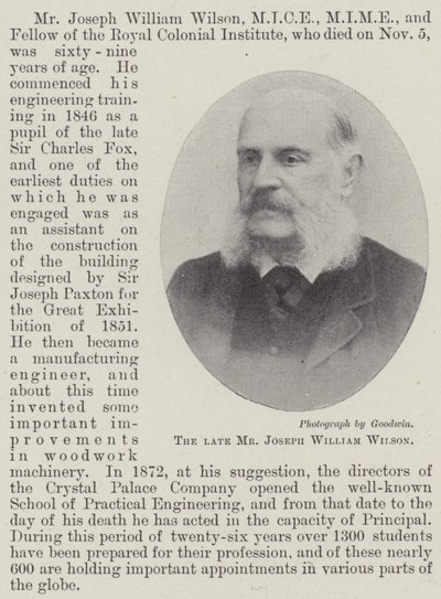 Il defunto Mr Joseph William Wilson da English Photographer