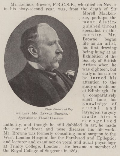 Il defunto signor Lennox Browne, specialista in malattie della gola da English Photographer