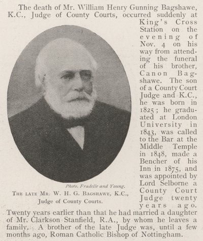 Il defunto signor W H G Bagshawe, KC, giudice dei tribunali di contea da English Photographer