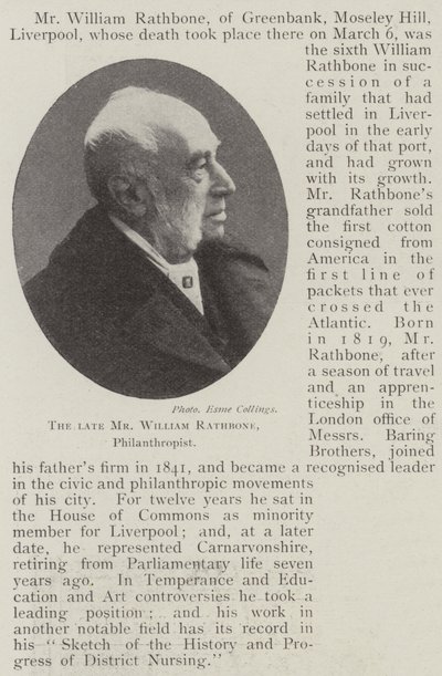 Il defunto Mr William Rathbone, filantropo da English Photographer