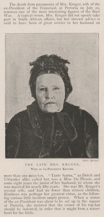 La defunta signora Kruger, moglie dell