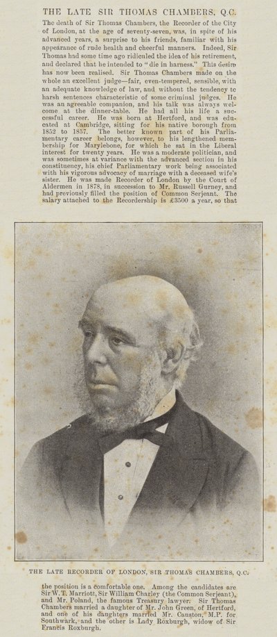 Il defunto registratore di Londra, Sir Thomas Chambers, QC da English Photographer