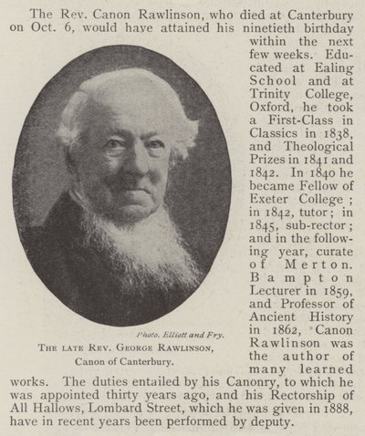 Il defunto reverendo George Rawlinson, canonico di Canterbury da English Photographer