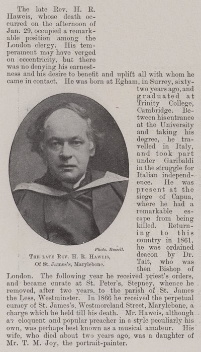 Il defunto Reverendo H R Haweis, di St James, Marylebone da English Photographer