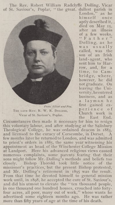 Il defunto reverendo R W R Dolling, vicario di St Saviours, Poplar da English Photographer