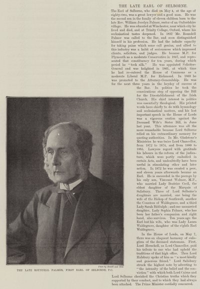Il defunto Roundell Palmer, primo conte di Selborne da English Photographer